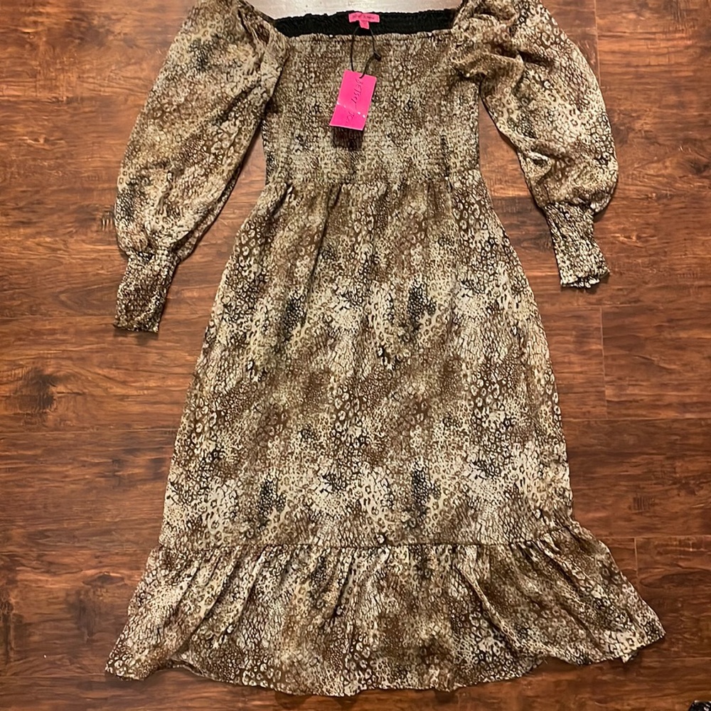 NWT Betsy Johnson Dress XL Animal Print Sheer Cheetah Leopard Neutral Brown